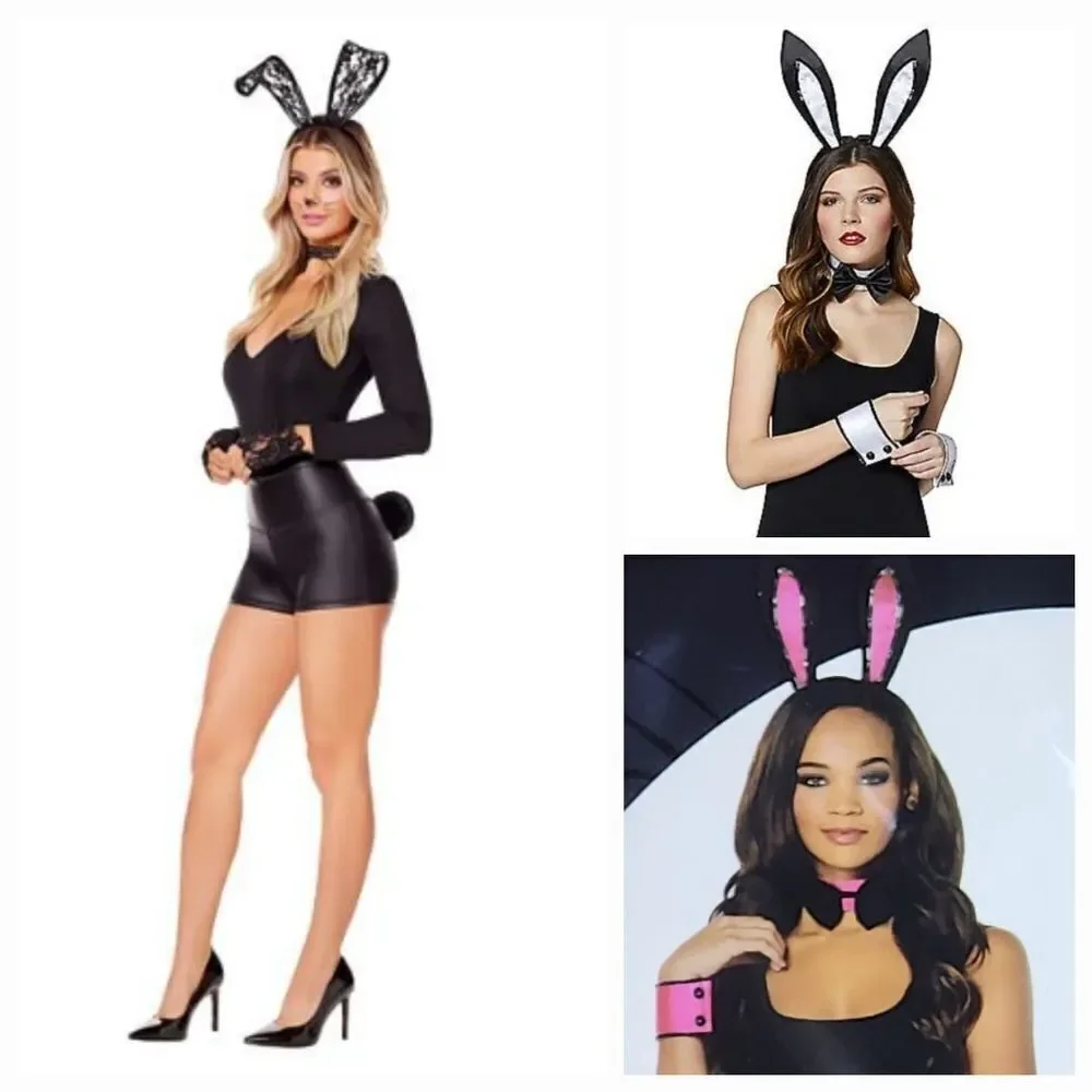 🔸️NIB Spirit Hot Pink & Black Sequined Playboy Bunny Costume Kit - Picture 11 of 12